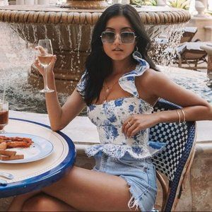 V. Chapman Provence Corset Blouse French Blue Floral